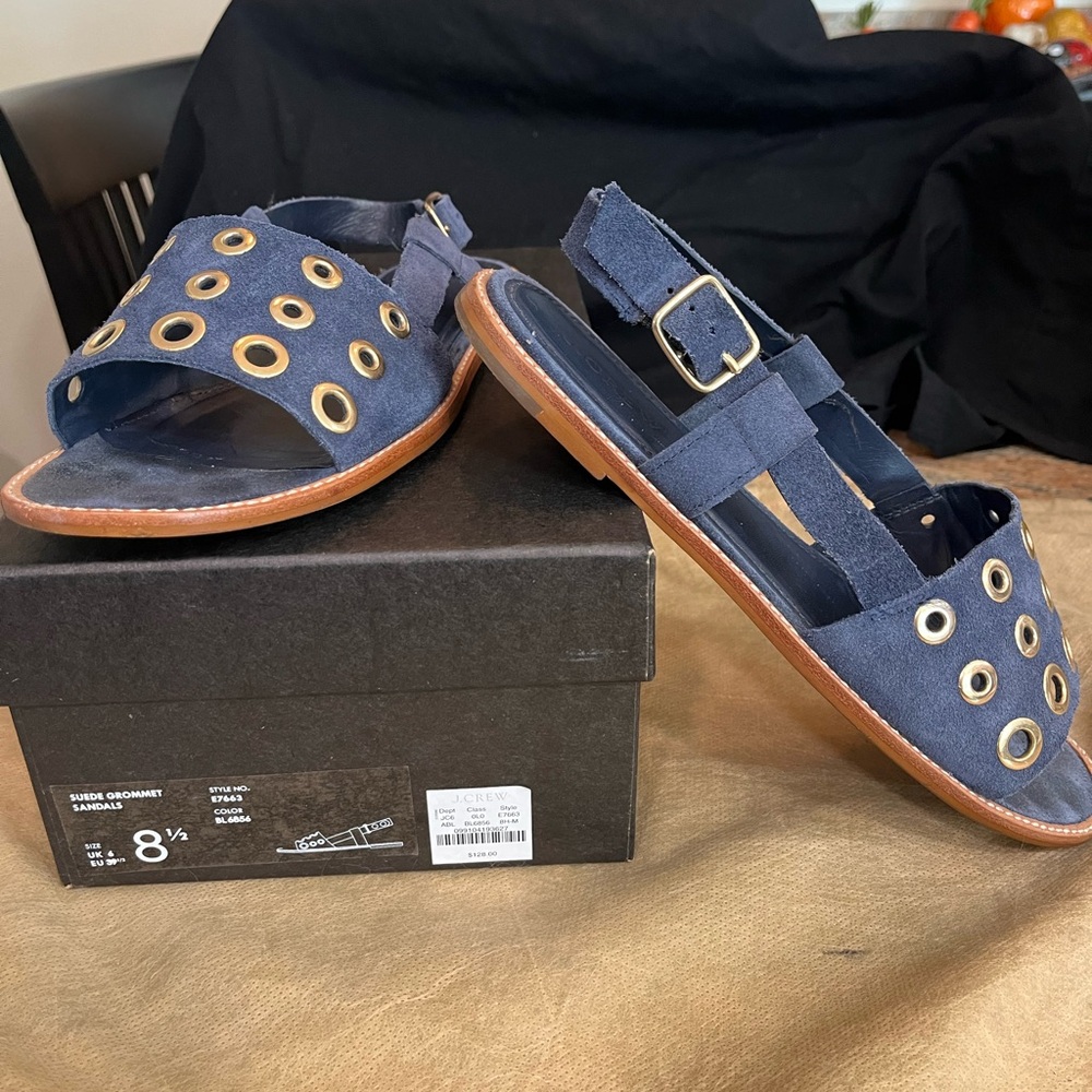 J CREW Blue Suede Grommet Slingback Sandals 8.5 - Picture 4 of 7